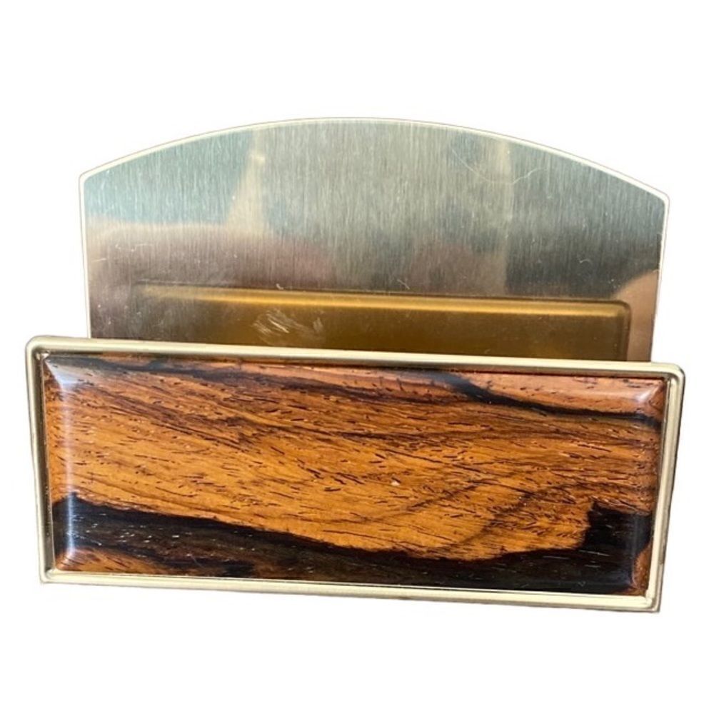 Davin & Kesler Business Card File Holder Solid Brass Wood